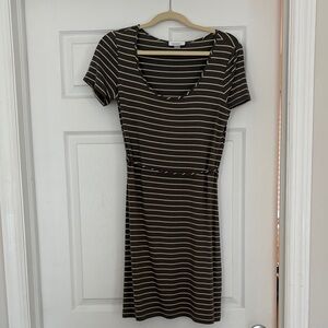 Calvin Klein Black and Cream Striped Midi Dress